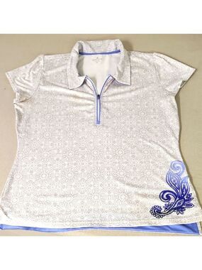 Athleta White Gray Fitted Polo Top with Embellishments Size XL